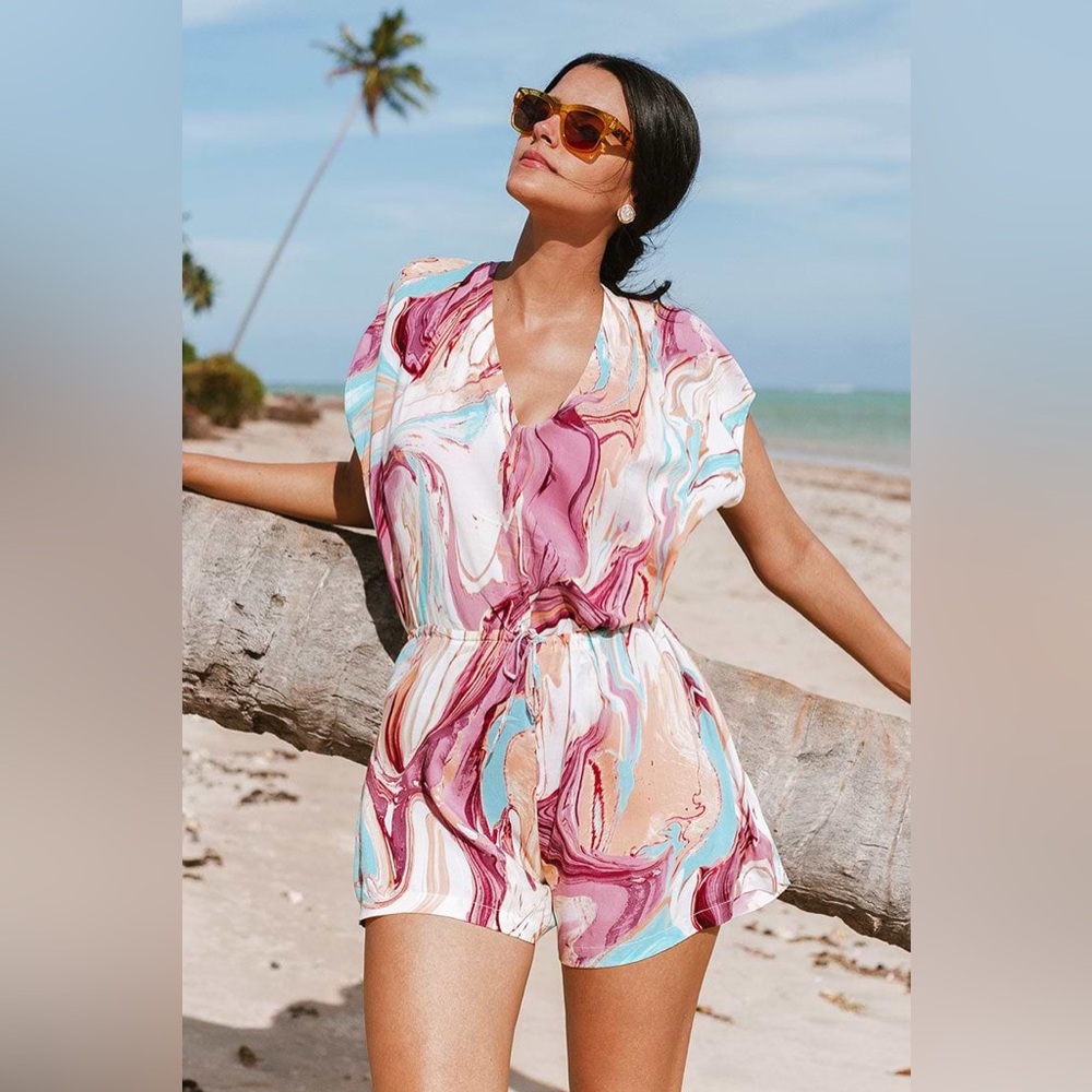 Marble Swirl Romper | Flowy Lightweight Beachy Vibes 🌴☀️ No Tag - Fits L/XL